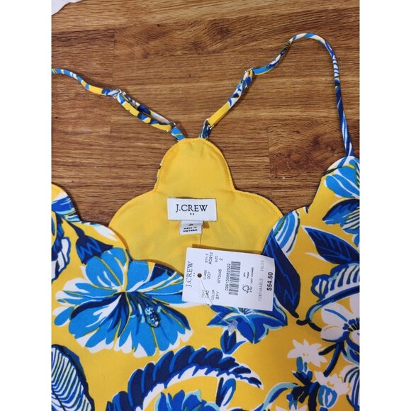 J.Crew Blue Yellow White Floral Scalloped Adjustable Strap Cami Top | Size 2 NWT - Picture 2 of 4